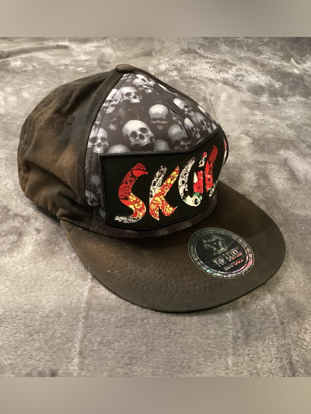 Top Level SKULL Print Black Snapback Cap